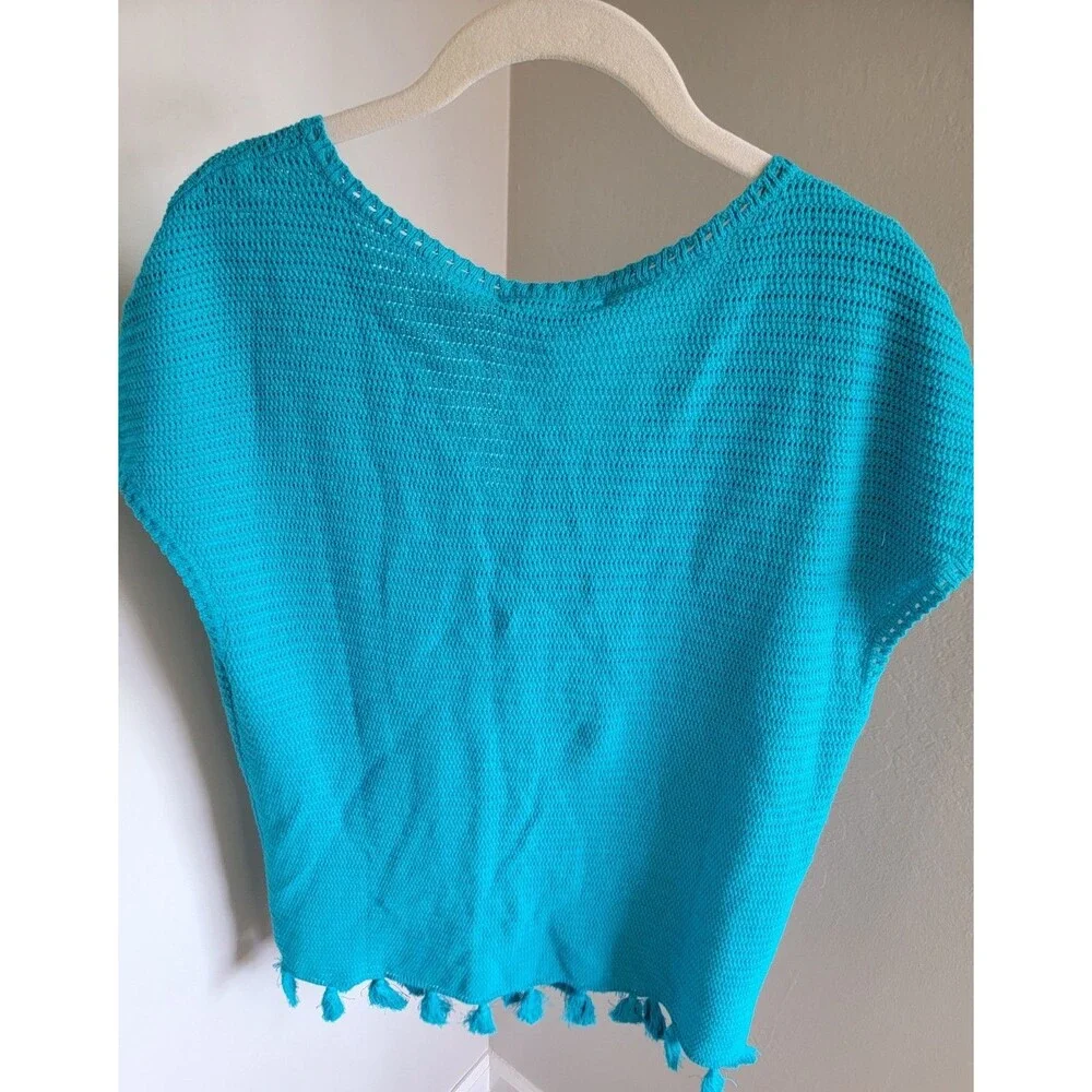 Tommy Bahama Womens M Aqua Linen Cotton Tassel Hem Tunic Swim Cover Up NWT